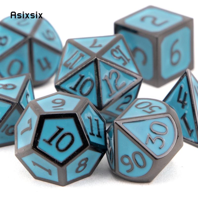 7pcs Green Metal Polyhedral Dice Set for Role Playing Board Game
