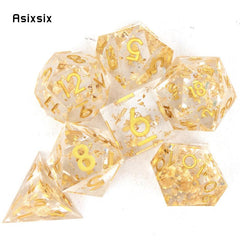 7pcs Yellow Golden Number Sharp Edge Resin Polyhedral Dices