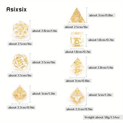 7pcs Yellow Golden Number Sharp Edge Resin Polyhedral Dices