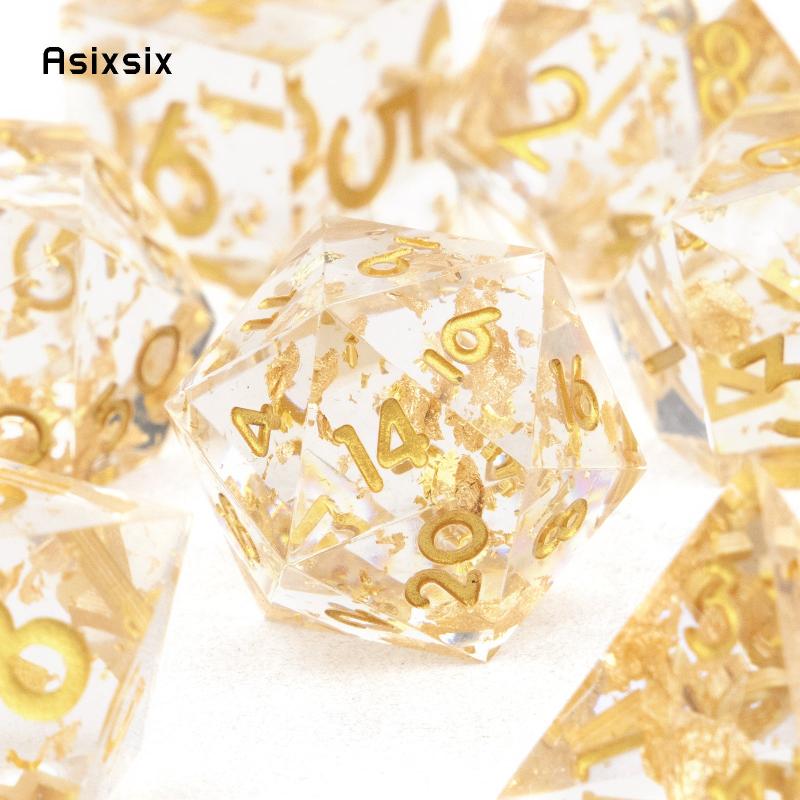 7pcs Yellow Golden Number Sharp Edge Resin Polyhedral Dices