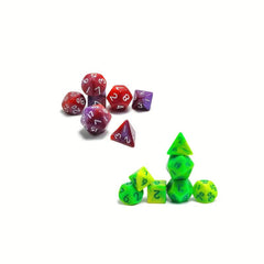 Mini Dice Set Light Green And Green Red And Purple Polyhedral Dice Set
