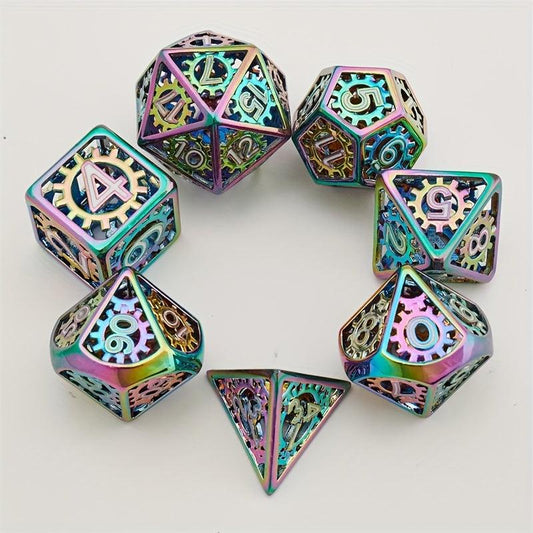 7pcs Hollow Gear Metal Dices Set For RPG Party Supplies
