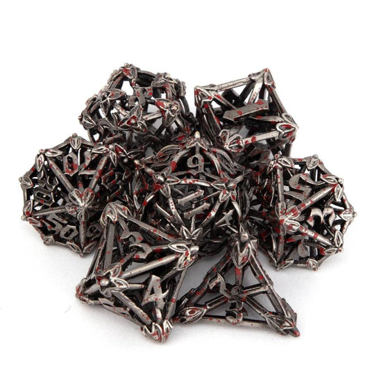 7pcs Silvery Red Leaf Flower Metal Dices for Role Playing Board Game