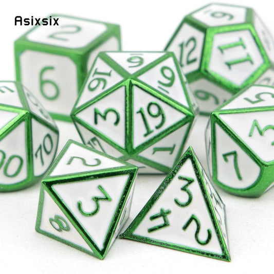 7pcs Green Metal Polyhedral Dice Set for RPG Board Game