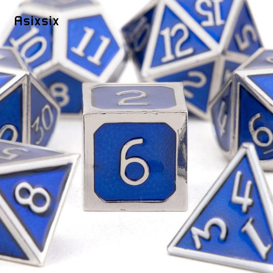 7pcs Silvery Metal Dice Set for Role Playing Board Game