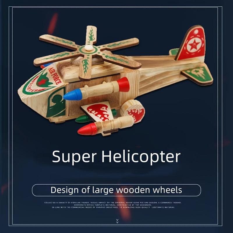 Hot Battle Wolf Helicopter Model Wooden Simulation Aircraft Toy Gift