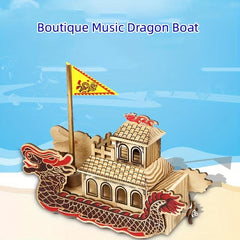 Wooden Dragon Boat Model Music Box Creative Toy
