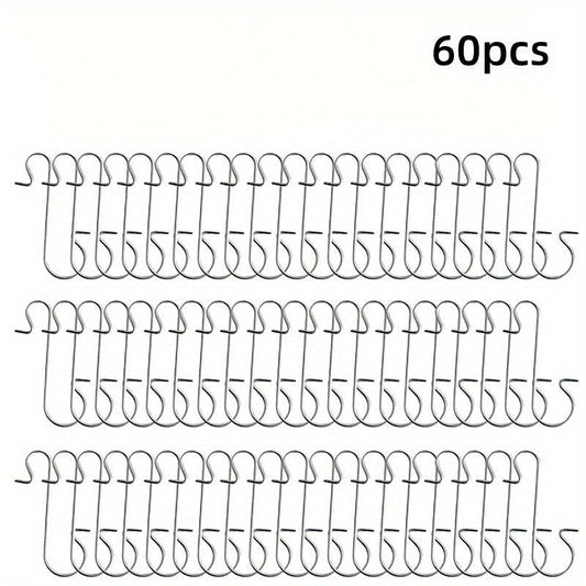 60pcs Christmas Ornament Hooks - Metal Wire Silvery Golden Red Green Hangers