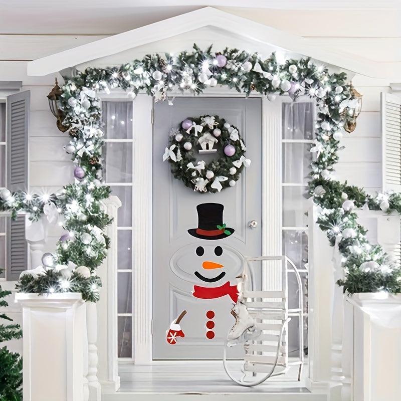 Christmas Door Sticker Felt Snowman Clings Removable Decals Window