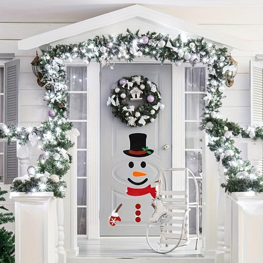 Christmas Door Sticker Felt Snowman Clings Removable Decals Window