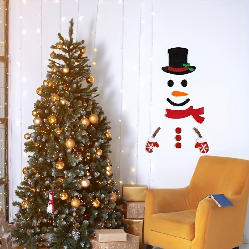 Christmas Door Sticker Felt Snowman Clings Removable Decals Window