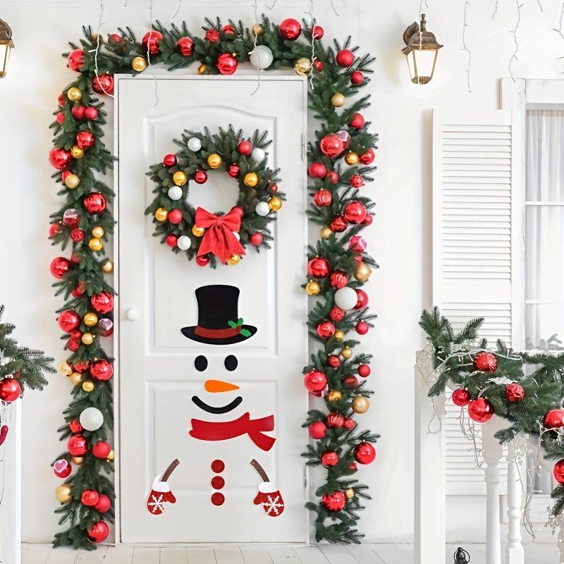 Christmas Door Sticker Felt Snowman Clings Removable Decals Window