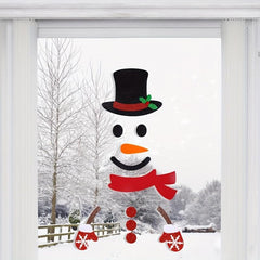 Christmas Door Sticker Felt Snowman Clings Removable Decals Window
