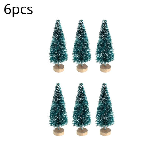 12pcs Mini Sisal Snow Frost Trees Winter Pine Mini w/Wood Base - Christmas Decor