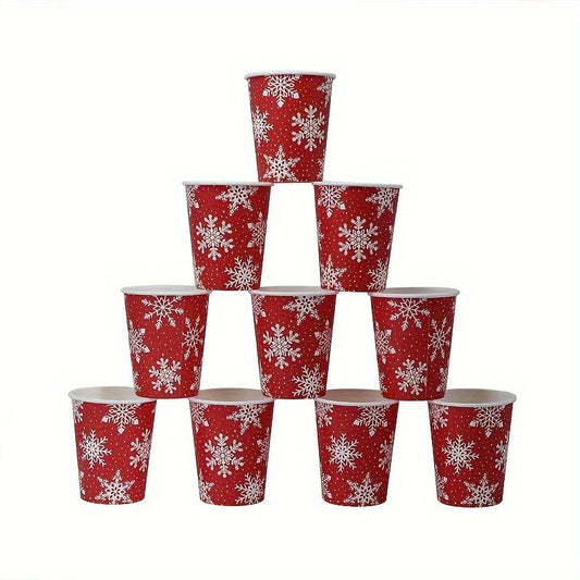 10pcs 250ml Christmas Snowflake Paper Cups for Events & Outdoor Parties