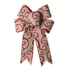 1pc Christmas Bow Ribbon with Hemp Bow and Elk Printed Ribbon