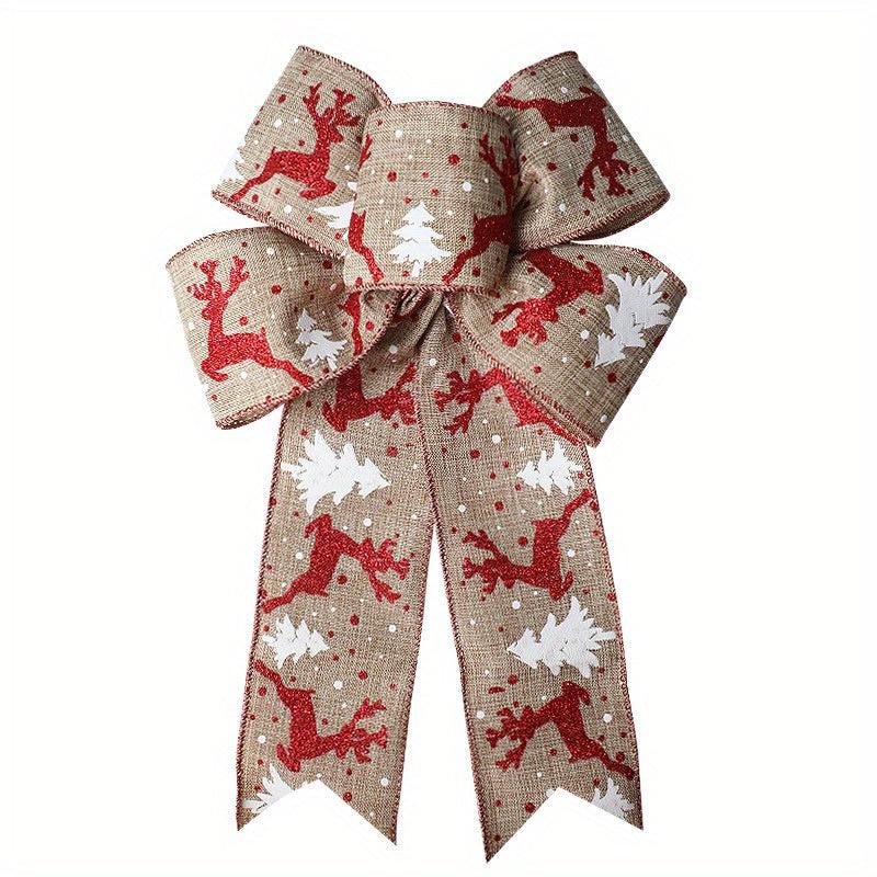 1pc Christmas Bow Ribbon with Hemp Bow and Elk Printed Ribbon