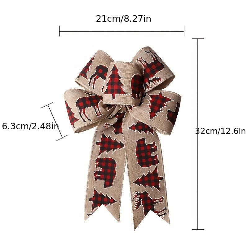 1pc Christmas Bow Ribbon with Hemp Bow and Elk Printed Ribbon
