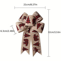 1pc Christmas Bow Ribbon with Hemp Bow and Elk Printed Ribbon