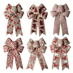 1pc Christmas Bow Ribbon with Hemp Bow and Elk Printed Ribbon