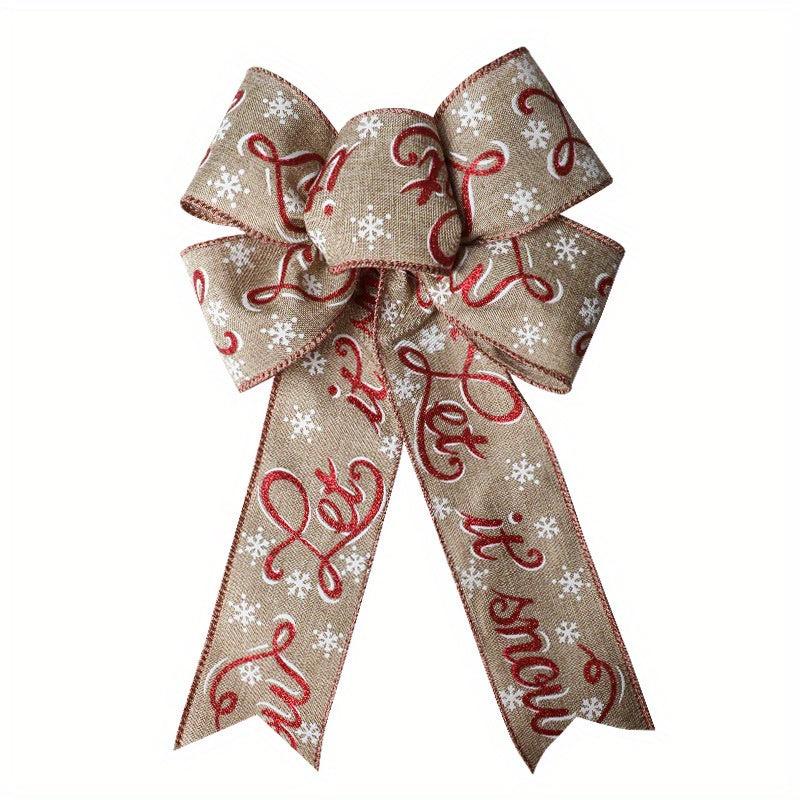1pc Christmas Bow Ribbon with Hemp Bow and Elk Printed Ribbon