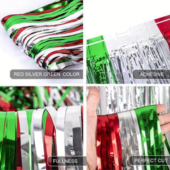 Christmas Foil Fringe Curtains Red Green Tinsel Party Photo Backdrop