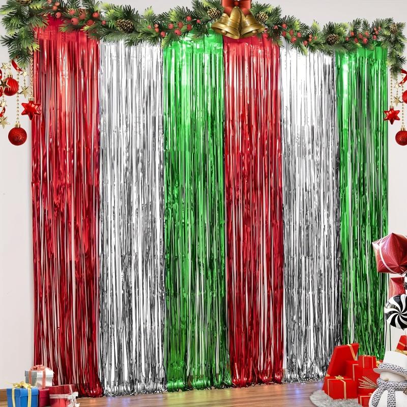 Christmas Foil Fringe Curtains Red Green Tinsel Party Photo Backdrop
