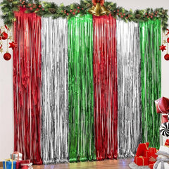 Christmas Foil Fringe Curtains Red Green Tinsel Party Photo Backdrop