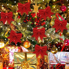 2pcs Christmas Bow Pendants Pearl Golden Pink Xmas Tree Hanging Ornaments