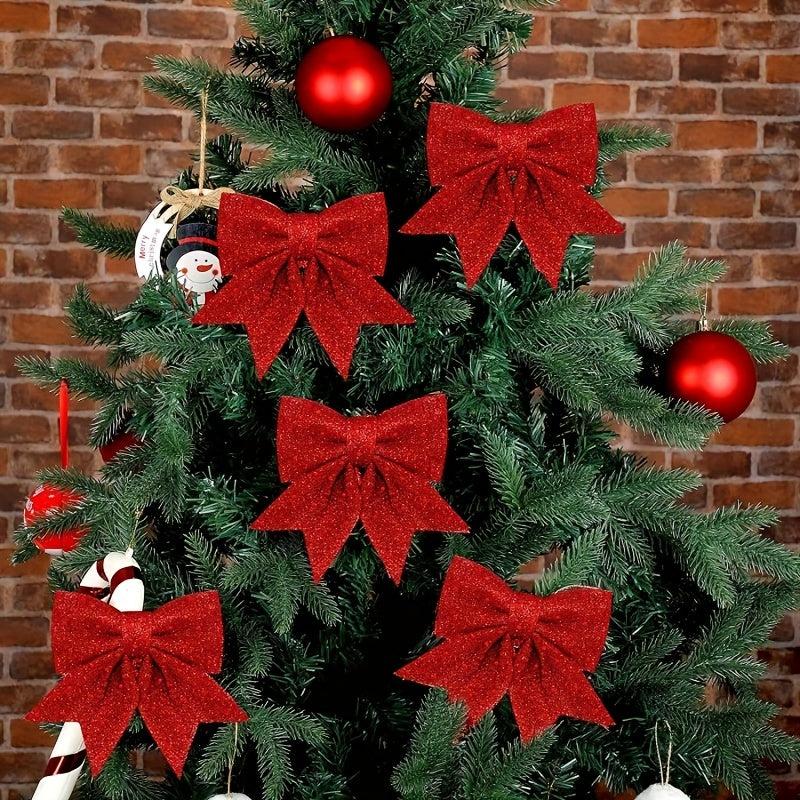2pcs Christmas Bow Pendants Pearl Golden Pink Xmas Tree Hanging Ornaments