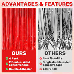 4pcs Red Foil Fringe Backdrop Curtains - Party Decorations Tinsel Streamers