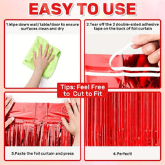 4pcs Red Foil Fringe Backdrop Curtains - Party Decorations Tinsel Streamers