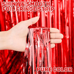 4pcs Red Foil Fringe Backdrop Curtains - Party Decorations Tinsel Streamers