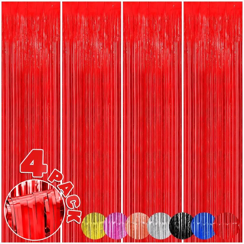 4pcs Red Foil Fringe Backdrop Curtains - Party Decorations Tinsel Streamers