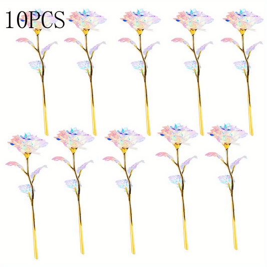 10pcs Rose Golden Crystal Artificial Rose Flower Christmas Wedding Gift