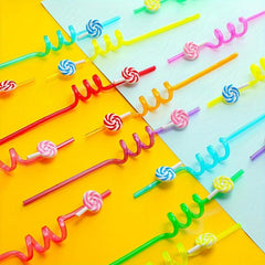 4pcs Candy Reusable Plastic Straws Colored Party Drinking Straws