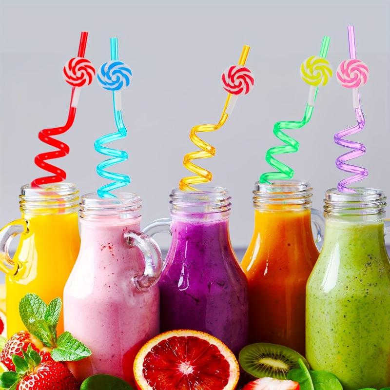 4pcs Candy Reusable Plastic Straws Colored Party Drinking Straws