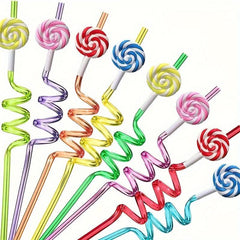 4pcs Candy Reusable Plastic Straws Colored Party Drinking Straws