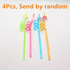 4pcs Candy Reusable Plastic Straws Colored Party Drinking Straws