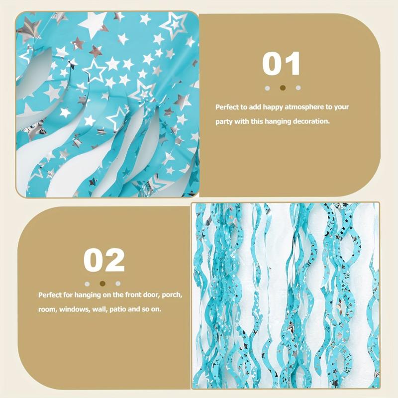 2pcs Wave Tinsel Foil Fringe Curtain Star Print Mermaid Wedding Birthday