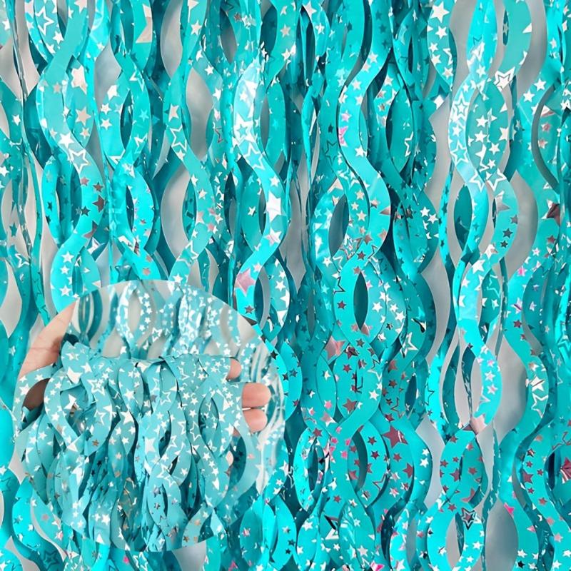 2pcs Wave Tinsel Foil Fringe Curtain Star Print Mermaid Wedding Birthday