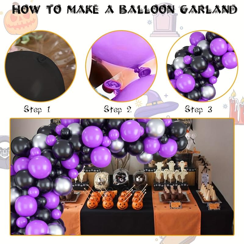 92pcs Purple & Silver Balloon Arch Garland Kit for Halloween Birthday Party