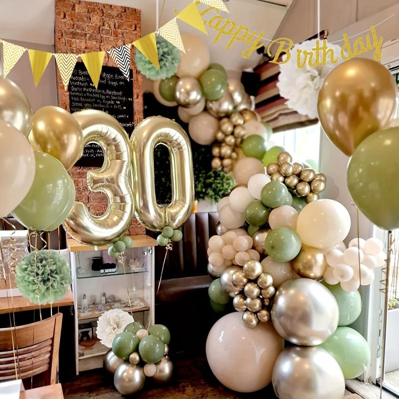 30th Birthday Decorations - Foil 30th Balloons and Happy Birthday Banner