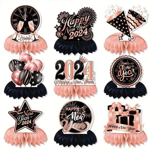 Rose Golden Year Party Table Decoration Honeycomb Ball