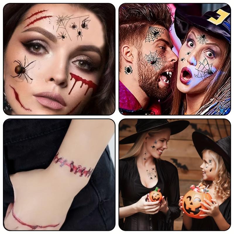 30pcs Halloween Face Temporary Tattoos 3D Spider Tattoos Stickers Waterproof