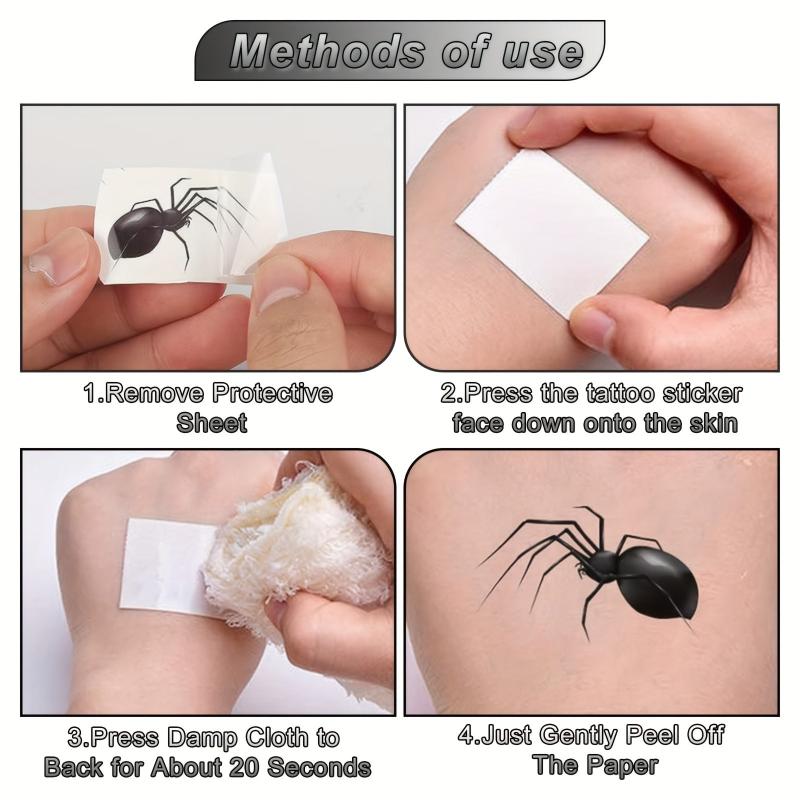 30pcs Halloween Face Temporary Tattoos 3D Spider Tattoos Stickers Waterproof