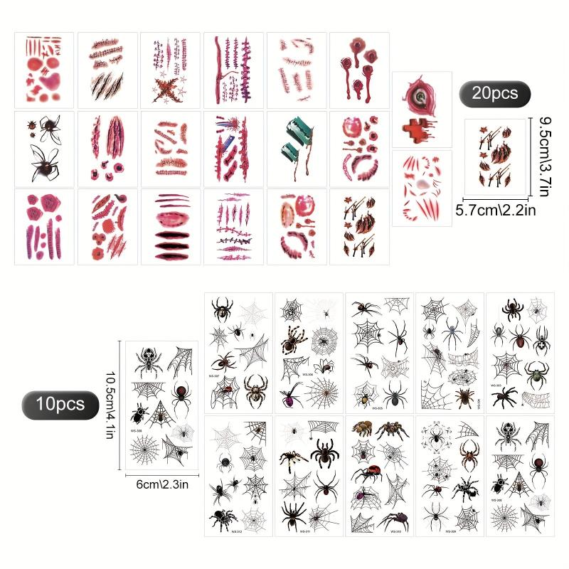 30pcs Halloween Face Temporary Tattoos 3D Spider Tattoos Stickers Waterproof