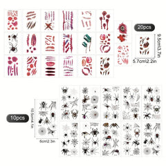 30pcs Halloween Face Temporary Tattoos 3D Spider Tattoos Stickers Waterproof