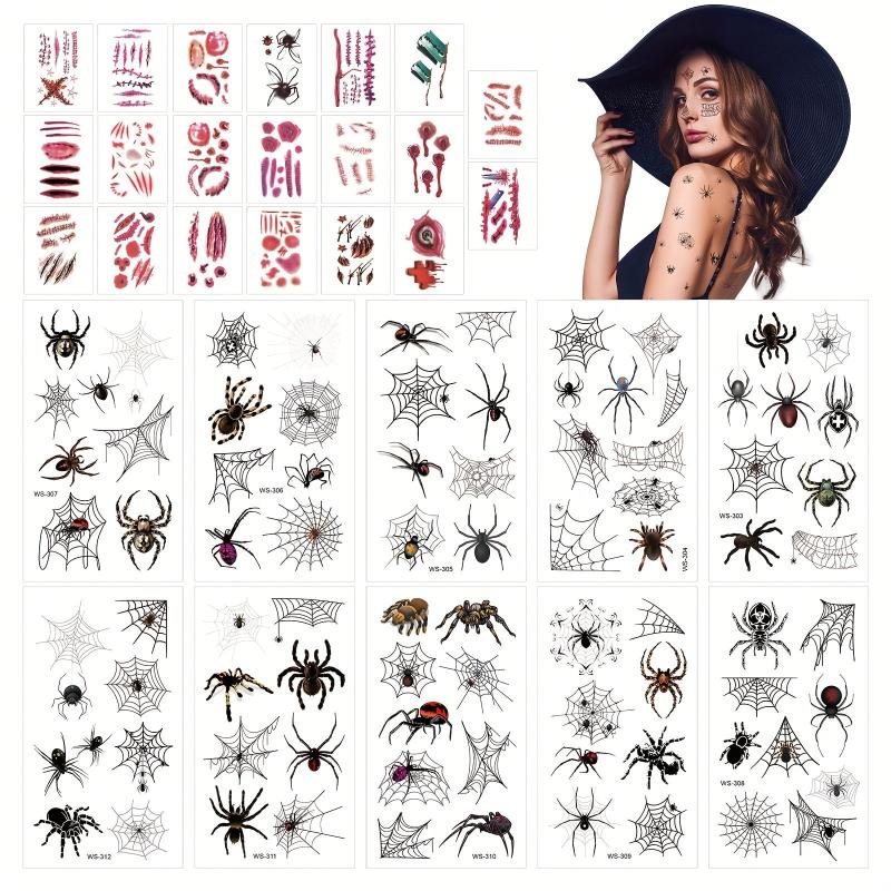 30pcs Halloween Face Temporary Tattoos 3D Spider Tattoos Stickers Waterproof