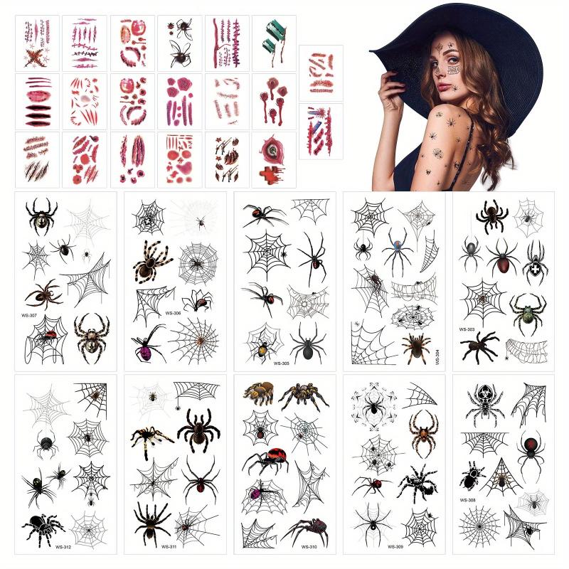30pcs Halloween Face Temporary Tattoos 3D Spider Tattoos Stickers Waterproof